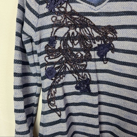 Soft Surroundings Syrah Blue Stripe Floral Long Sleeve Knit Top XS - Picture 5 of 5
